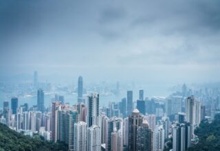 A high angle shot of a beautiful scenery of Victoria peak in Hong Kong