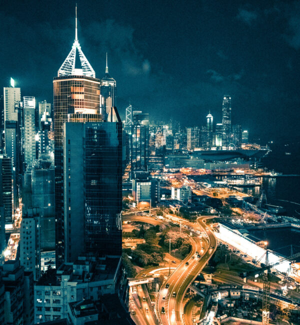 A shot of a beautiful cityscape and night view from Hong Kong city